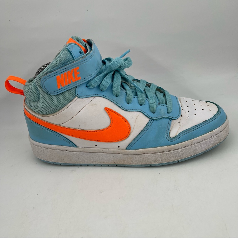 Nike Big Kids Court Borough Mid 2 - SZ 7 Y - Lt Blue White Orange Shoes